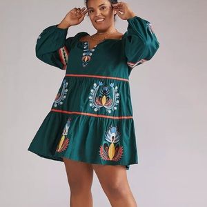 NWT Anthropologie Let Me Be Embroidered Tunic Dress Green Plus Size 3X